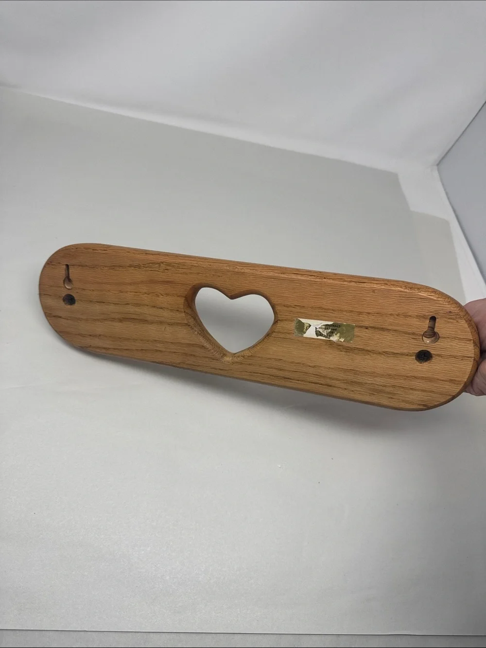 Wood Wall Hook Rack with Heart Cutout Oak Wall Hanging Cottagecore